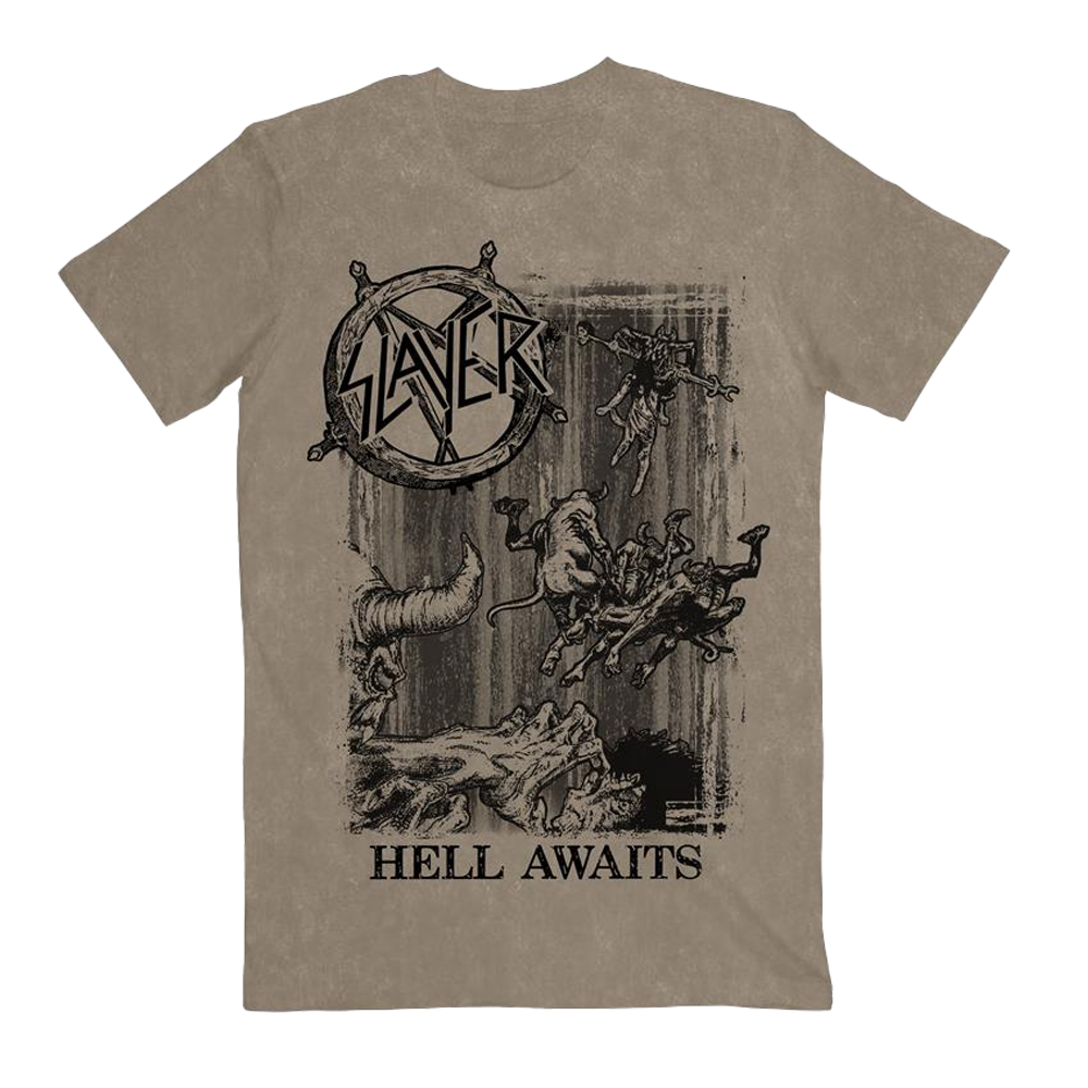 Monochrome Hell Awaits Acid Wash Tee – Slayer