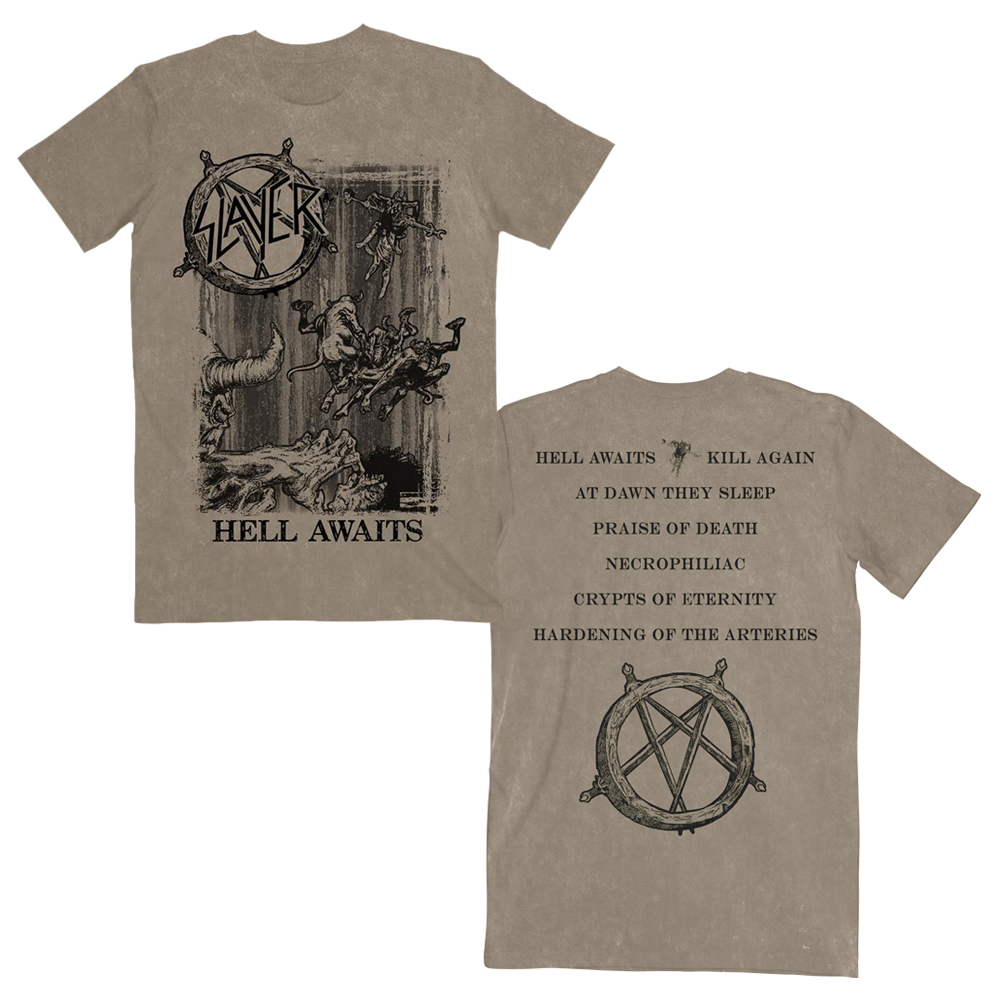 Monochrome Hell Awaits Acid Wash Tee – Slayer
